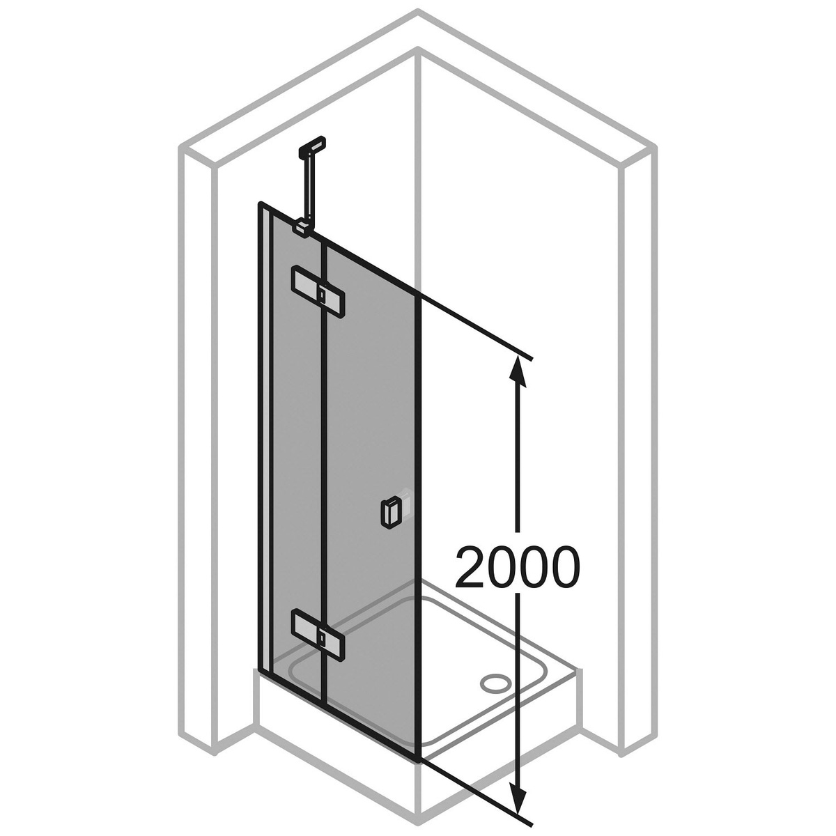 Дверь стеклянная для душевой ниши распашная двухсекционная HUPPE SolvaPro 200x100см прозрачное стекло 8мм профиль хром 7T0313.092.322