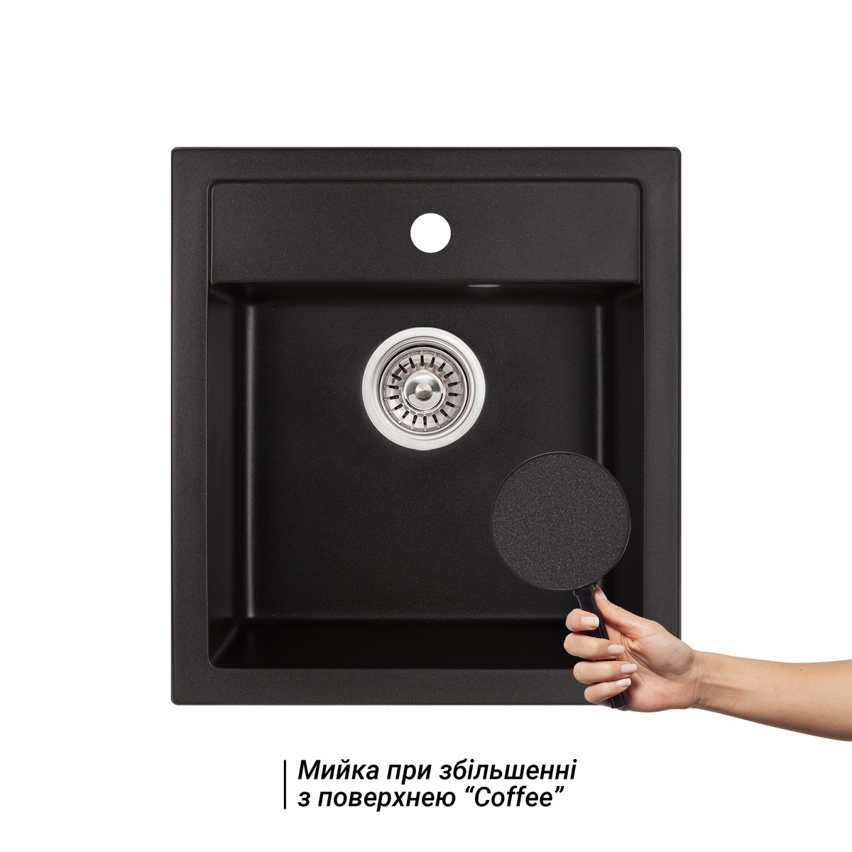 Кухонная мойка из искусственного камня прямоугольная Q-TAP CS 450мм x 495мм черный с сифоном QT5046BLA404
