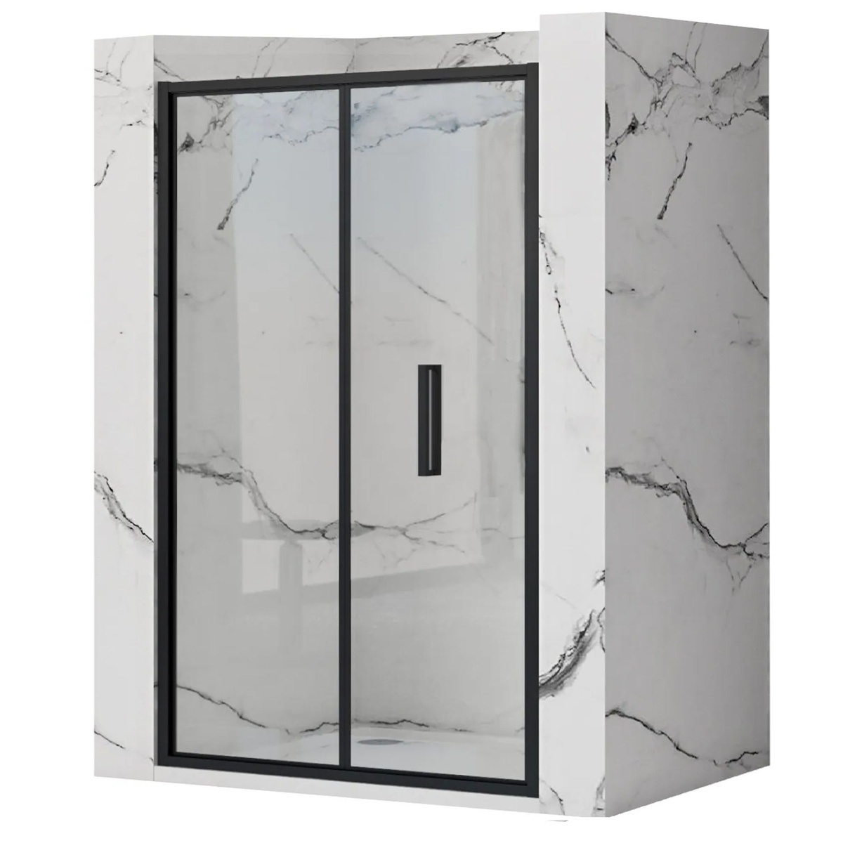 Двері скляні для душової ніші універсальні складні двосекційні REA RAPID FOLD 195x90см прозоре скло 6мм профіль чорний REA-K6419