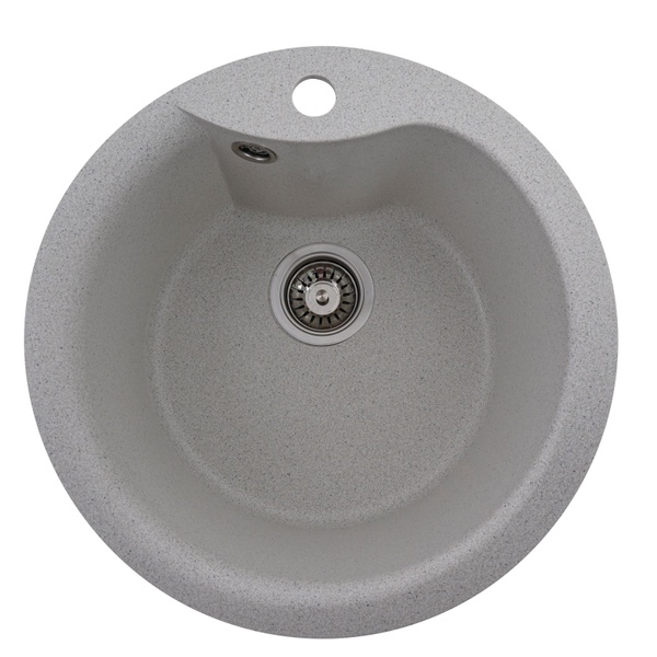 Мийка для кухні гранітна кругла PLATINUM 480 TURAS 480x480x220мм без сифону біла PLS-A25036