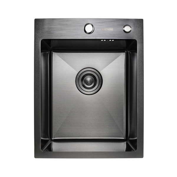 Мийка для кухні із нержавіючої сталі прямокутна PLATINUM Handmade PVD 400x500x220мм матова 1.5мм чорна із сифоном PLS-A32258