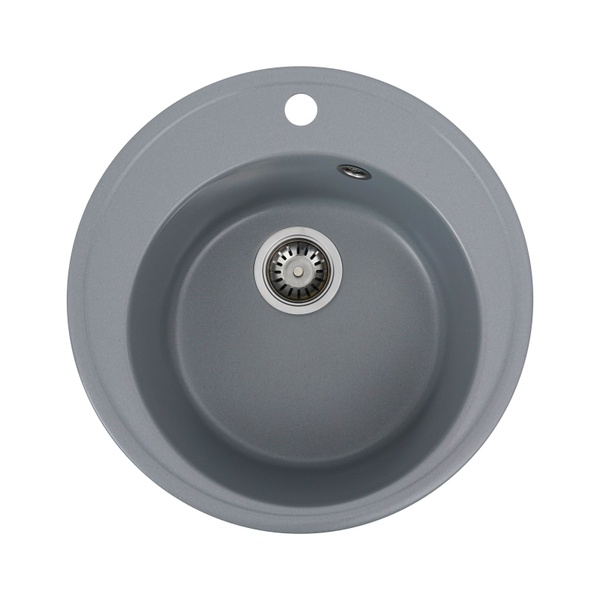 Мийка для кухні гранітна кругла PLATINUM 510 YARA 510x510x180мм без сифону сіра PLS-A24813
