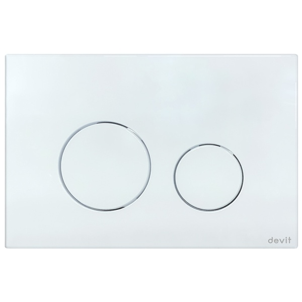Кнопка слива для инсталляции DEVIT пластиковая двойная глянцевая белая 90.211.KW