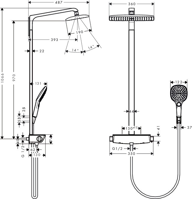 Душова система із термостатом HANSGROHE Raindance Select Showerpipe із верхнім душем латунна хром 27112000
