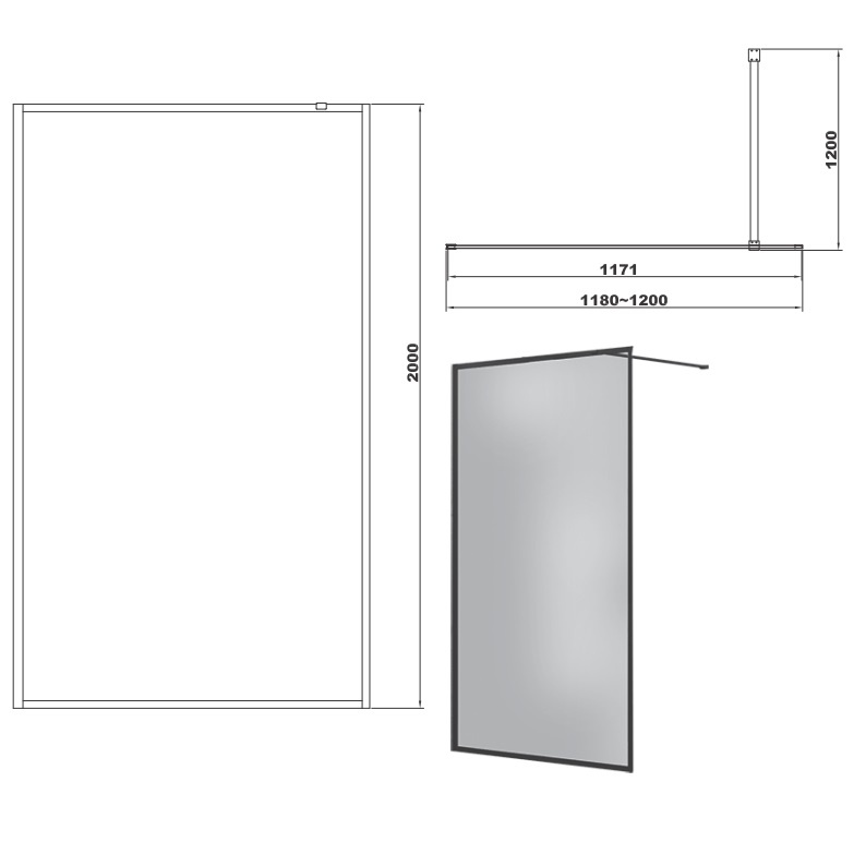 Стінка скляна для душу із тримачем 200x120см DEVIT ART скло прозоре 8мм FEN3140B