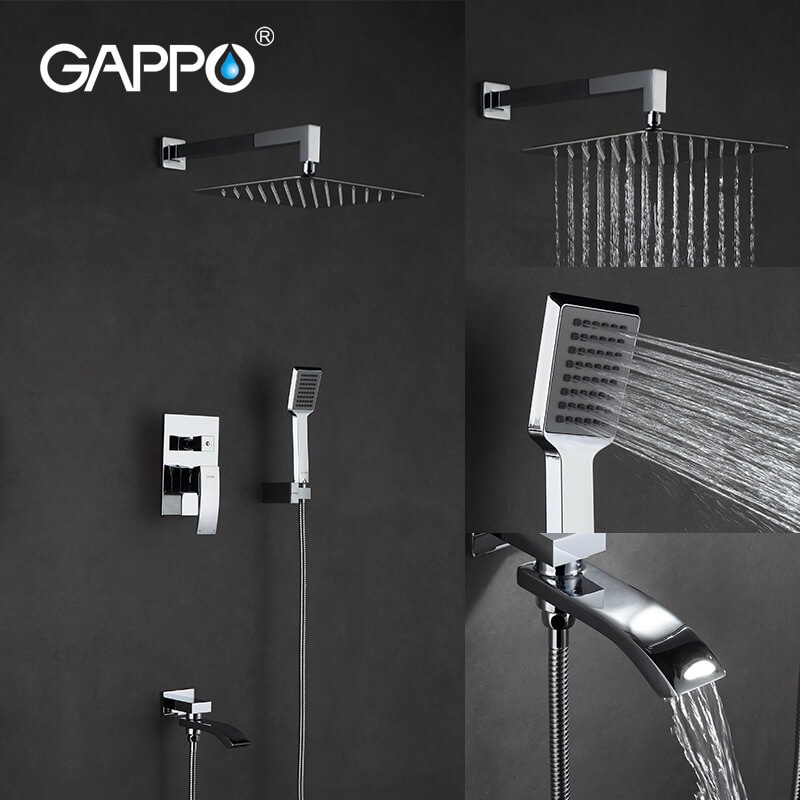 Душова система прихованого монтажу GAPPO із верхнім душем та виливом латунна хром G7107