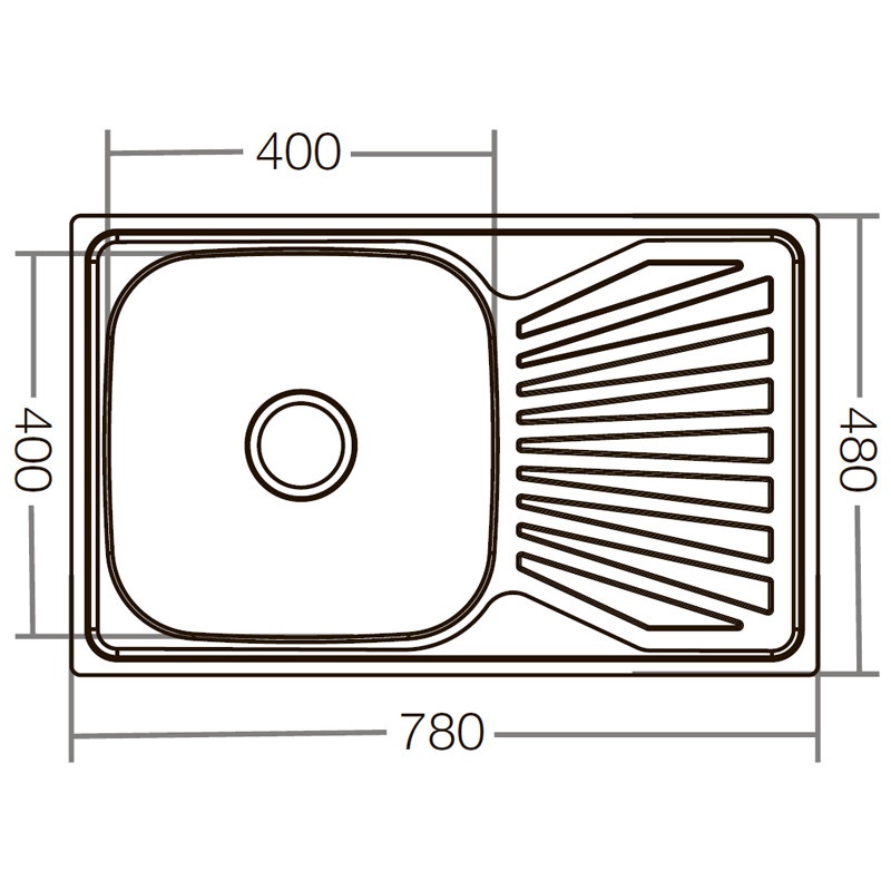Мийка для кухні із нержавіючої сталі прямокутна ZERIX Z7848-08-180D 780x480x180мм мікротекстура 0.8мм із сифоном ZX1605