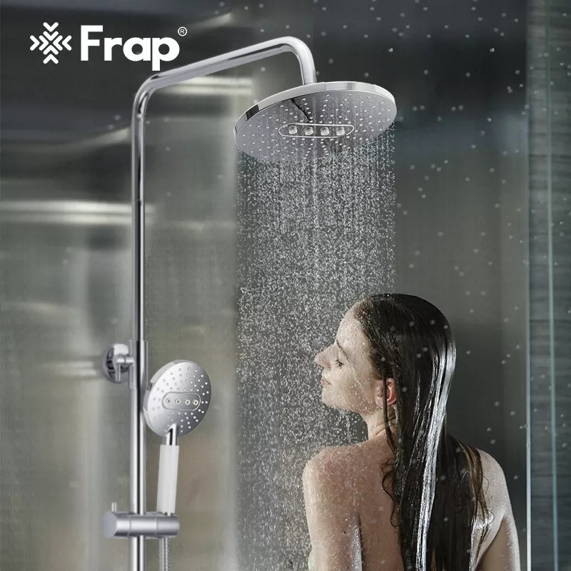 Душевая система FRAP с верхним душем и изливом латунная белая F2449