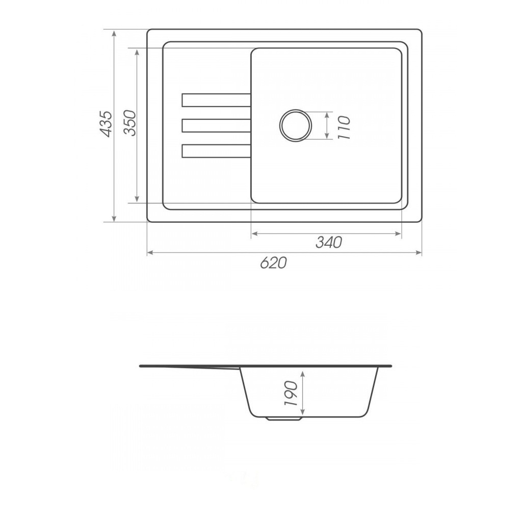 Мойка для кухни гранитная прямоугольная PLATINUM 6243 LIANA 620x435x190мм без сифона белая PLS-A26553