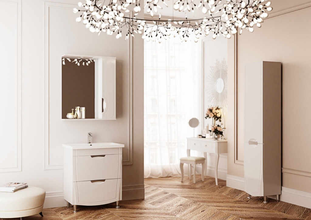 Шкафчик подвесной с зеркалом в ванную AQUARIUS MERETE 70x84.8x17см c подсветкой с полочкой белый AQ-U1112664782