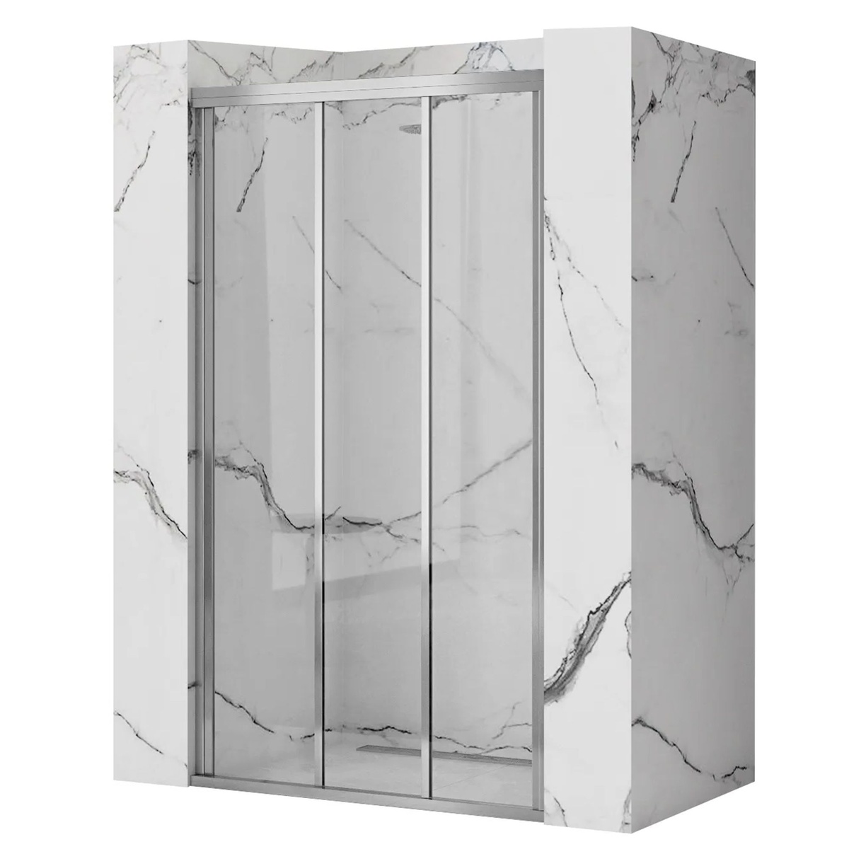 Двері скляні для душової ніші розсувні трисекційні REA ALEX 100 100x190см прозоре скло 4мм профіль хром REA-K0546
