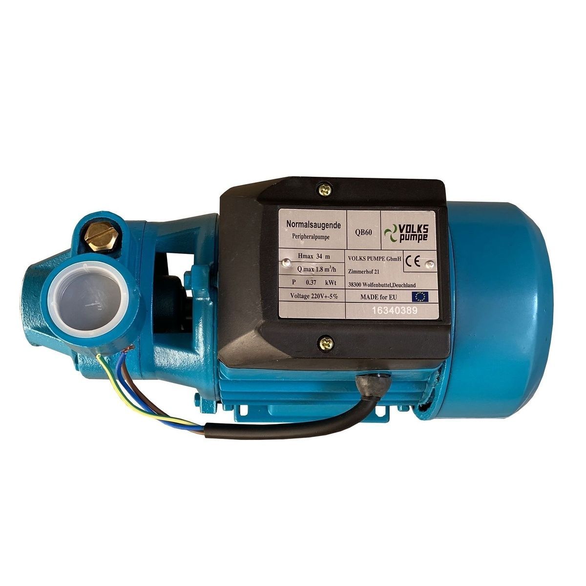 Насос поверхневий VOLKS вихровий QB60 370Вт 1.8м&sup3;/ч Hmax 34м 000010616