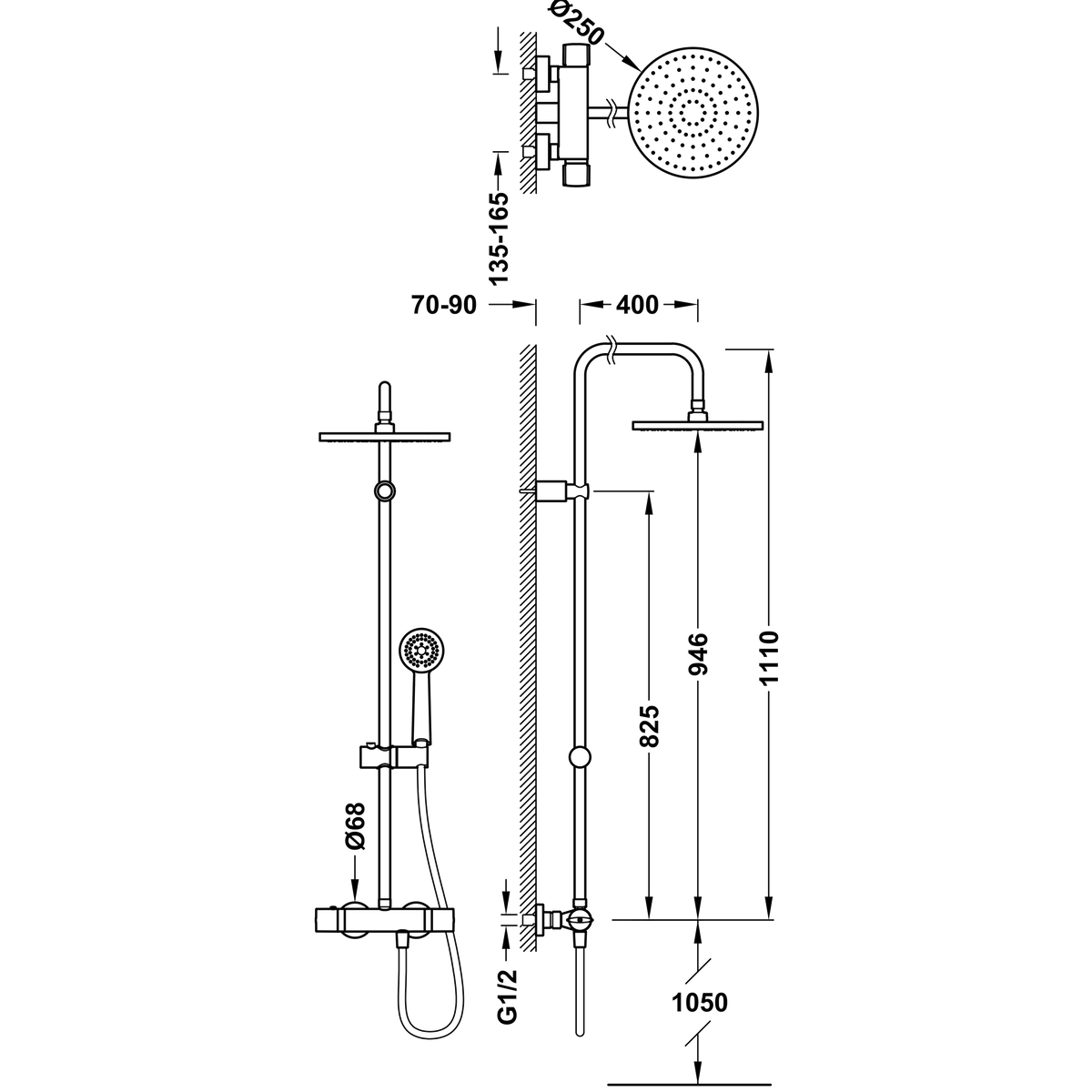 Душова система із термостатом TRES Seleccion із верхнім душем латунна хром 181386