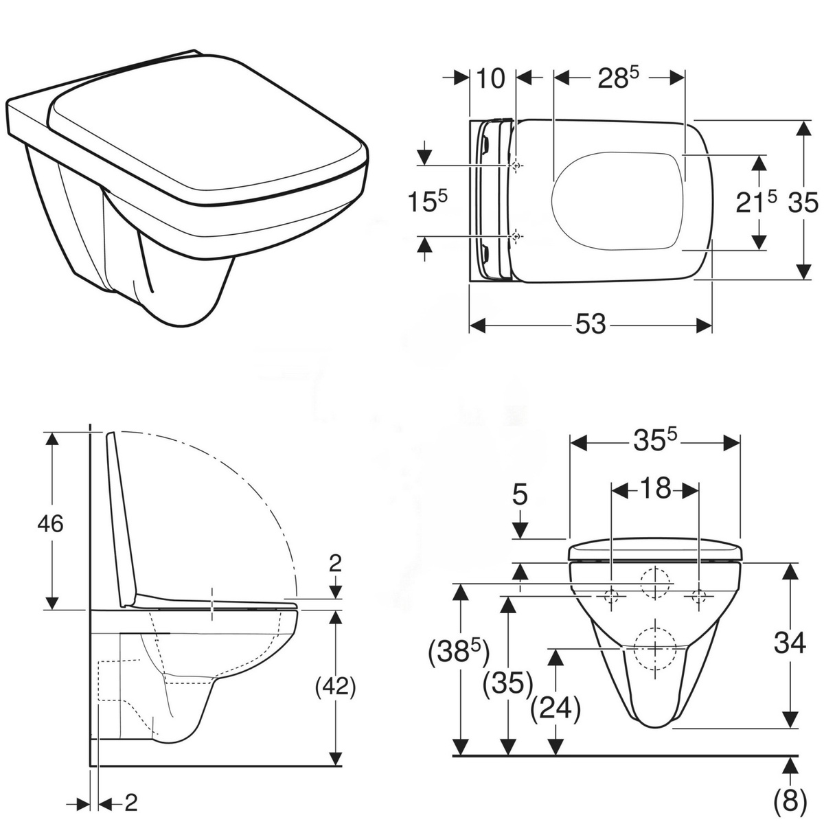 Унитаз подвесной безободковый белый GEBERIT Selnova Square с сиденьем с микролифтом 501.961.00.1