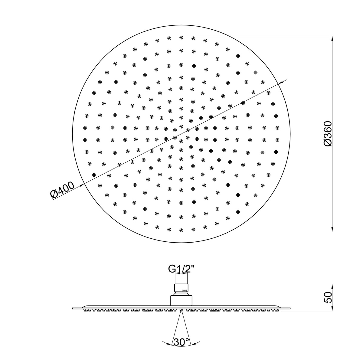 Лейка для верхнего душа LIDZ круглая 400мм из нержавеющей стали хром LIDZCRM511010340