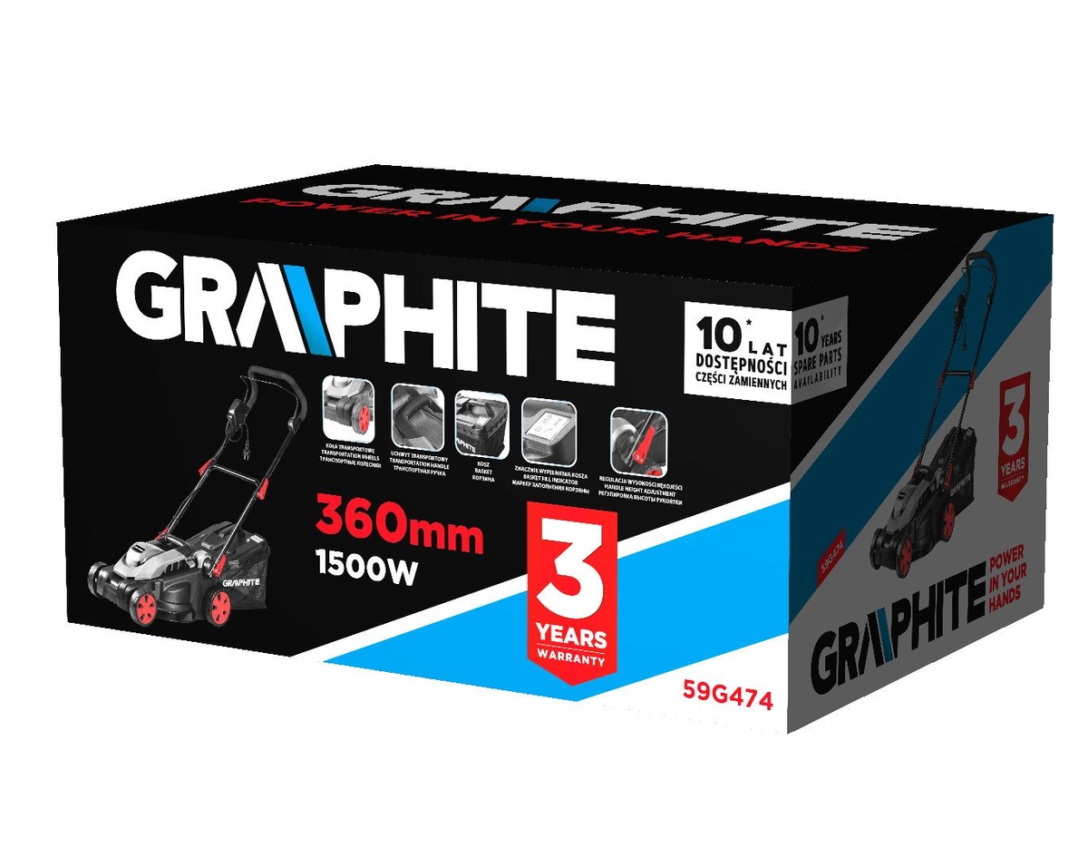 Газонокосарка GRAPHITE 1500Вт 36см 35л 20-50мм 10.1кг