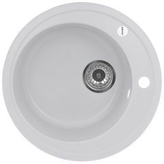 Кухонная мойка композитная круглая ZERIX ZS-510R-01 510мм x 510мм белый с сифоном ZX4531