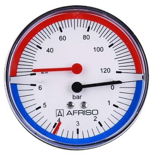 Термоманометр AFRISO D211 на 6 бар із заднім підключенням 1/4" корпус Ø80 мм 120°C 63342