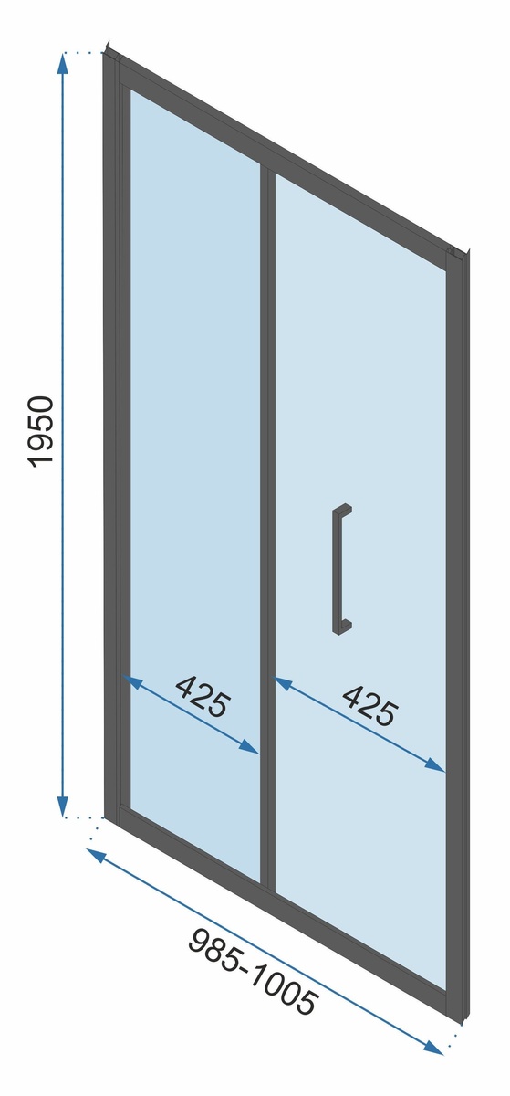 Дверь стеклянная для душевой ниши универсальная складная двухсекционная REA RAPID FOLD 195x100см прозрачное стекло 6мм профиль черный REA-K6420