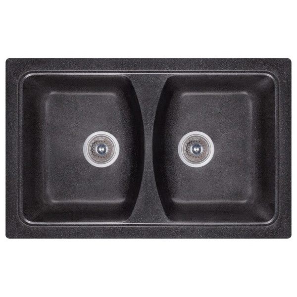 Мийка на кухню керамічна прямокутна COSH 790мм x 500мм чорний на дві чаші із сифоном COSH7950K420
