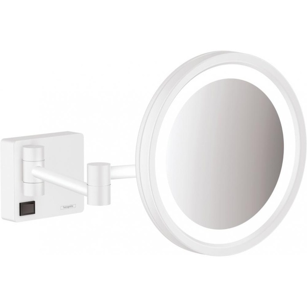 Косметическое зеркало с подсветкой HANSGROHE ADDSTORIS 41790700 круглое подвесное металлическое белое