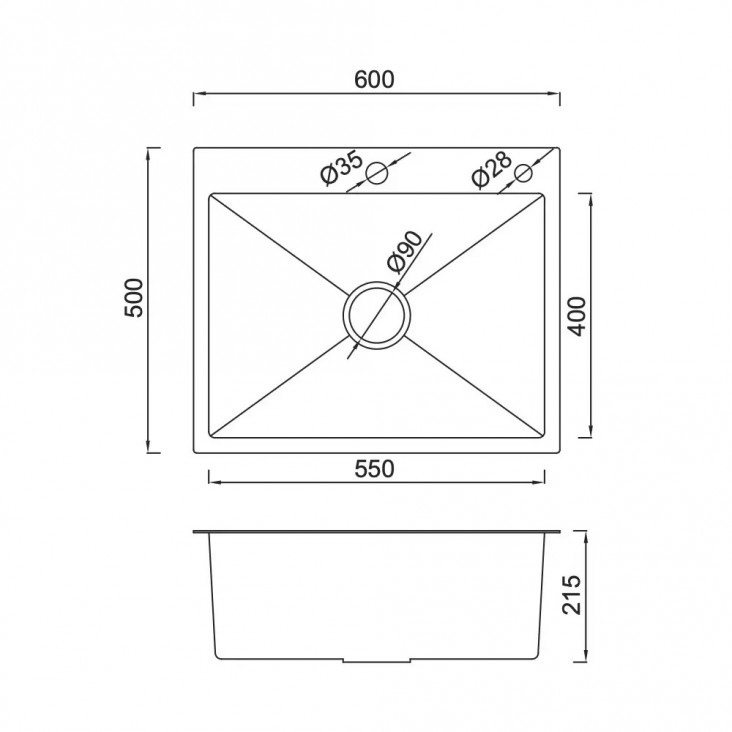 Мойка для кухни из нержавеющей стали прямоугольная GAPPO 600x500x215мм матовая 1мм черная с сифоном SQ-1045118