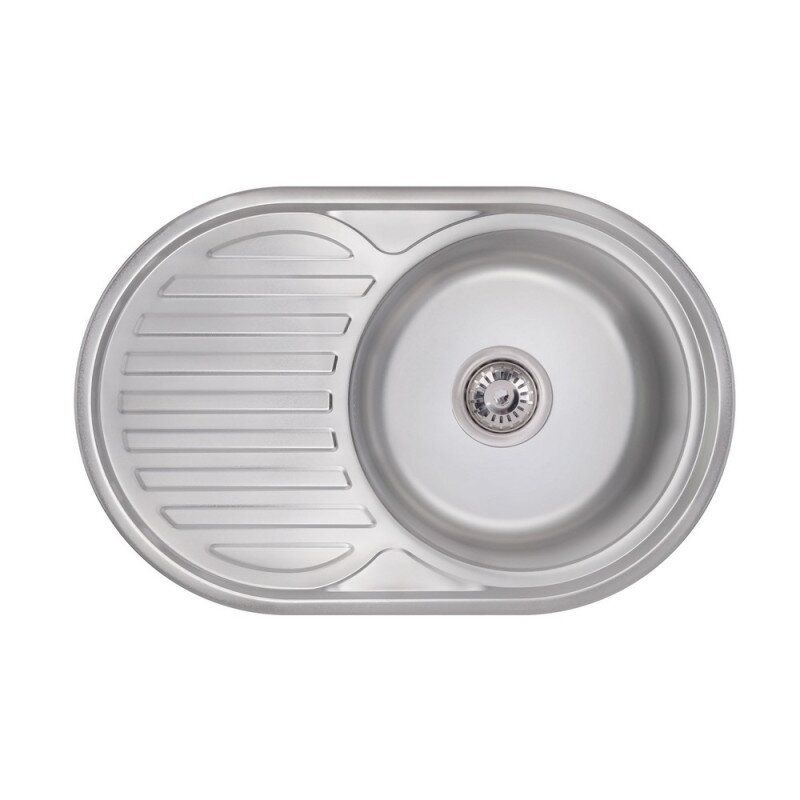 Кухонна мийка сталева овальна LIDZ 500мм x 770мм глянцева 0.6мм із сифоном LIDZ775006POL
