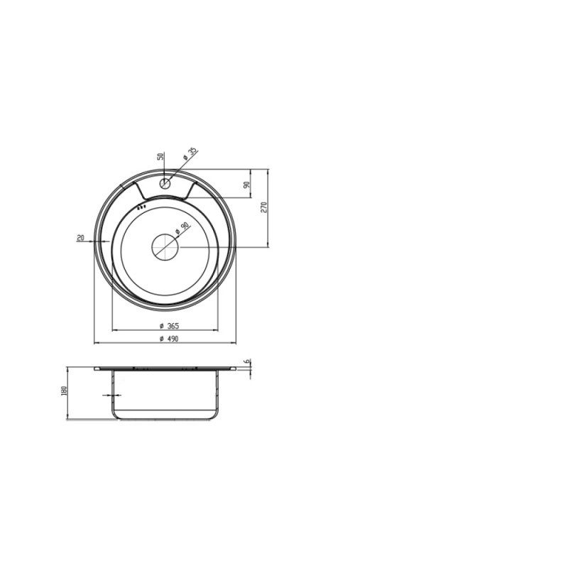 Мийка для кухні із нержавіючої сталі кругла KRONER KRP 490x490x180мм мікротекстура 0.8мм із сифоном CV022765