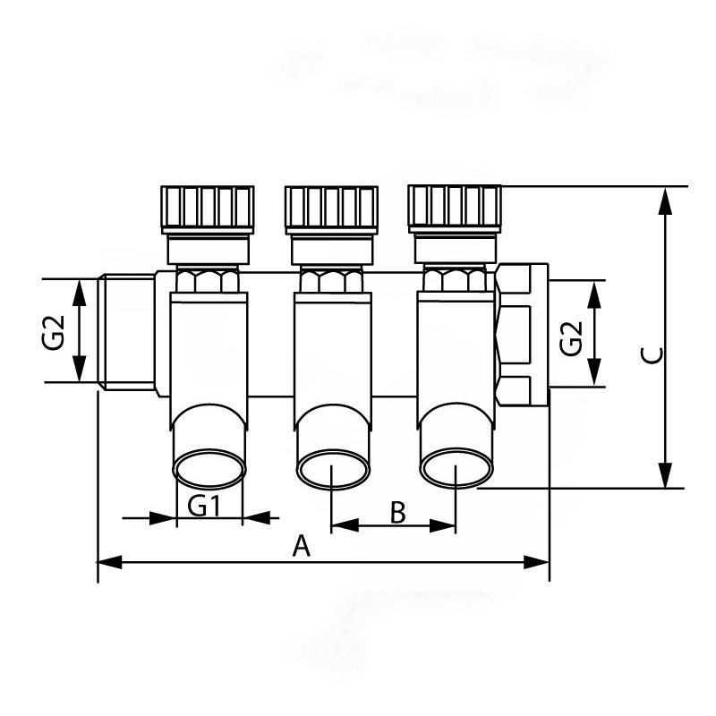 Колектор для водопроводу KOER 3 контури 1"/1/2" KR.1124 KR2833