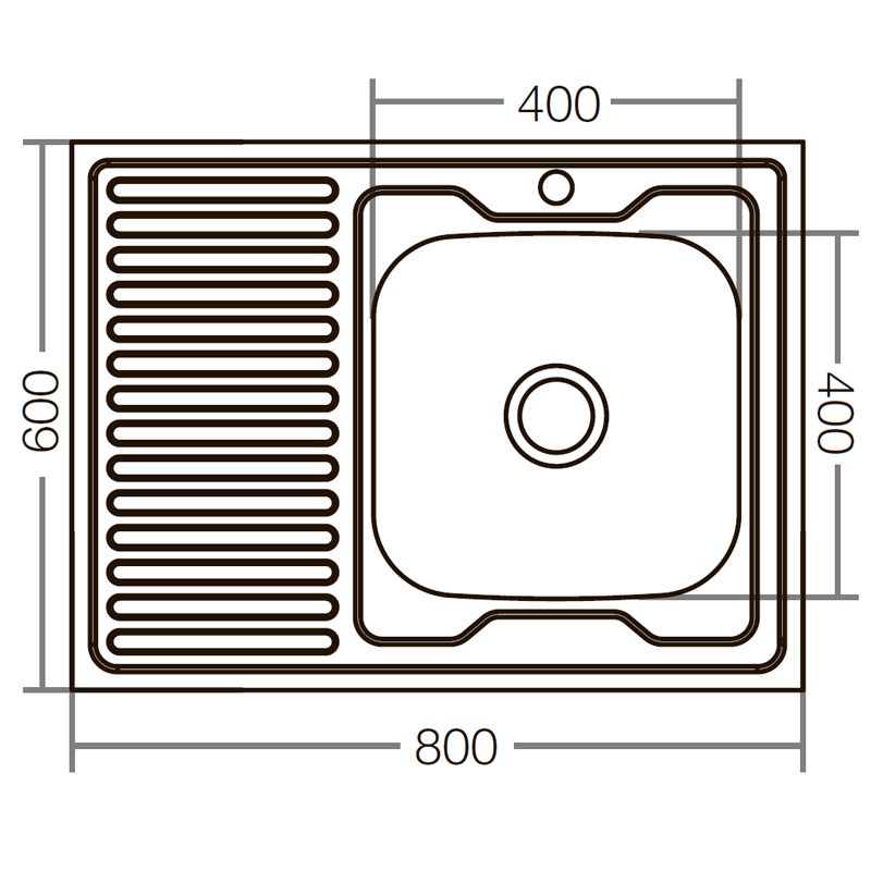 Мийка для кухні із нержавіючої сталі прямокутна накладна ZERIX Z8060R-06-160E 800x600x160мм матова 0.6мм із сифоном ZX1617