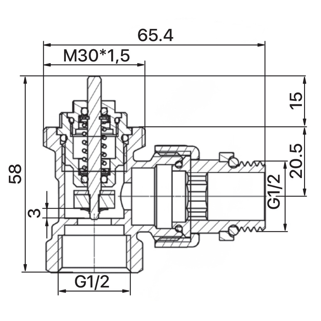Термостатичний радіаторний клапан EUROPRODUCT EP.0302 кутовий 1/2"x1/2" з американкою EP6012