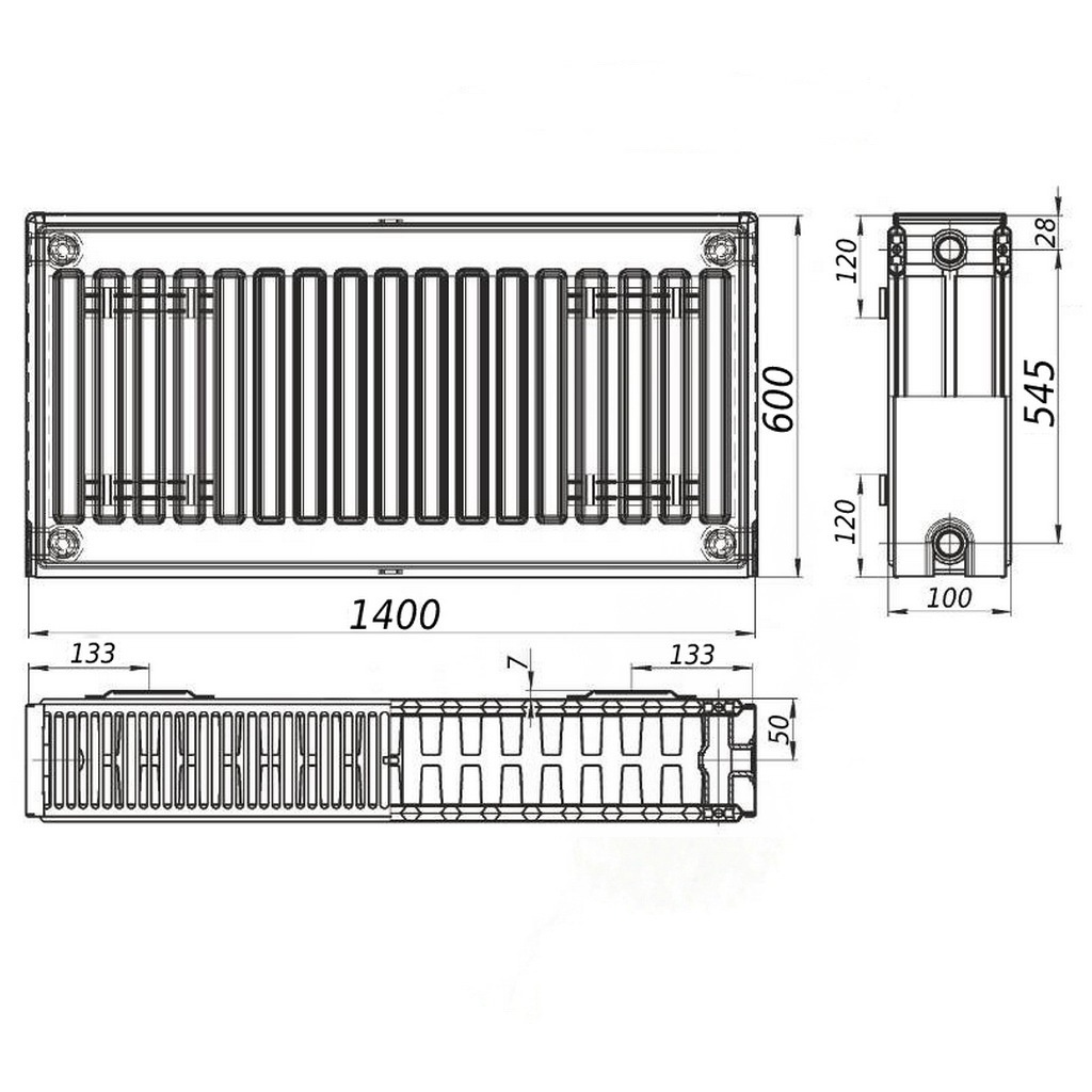 Сталевий панельний радіатор опалення KALITE 600x1400 мм бокове підключення клас 22 000022344
