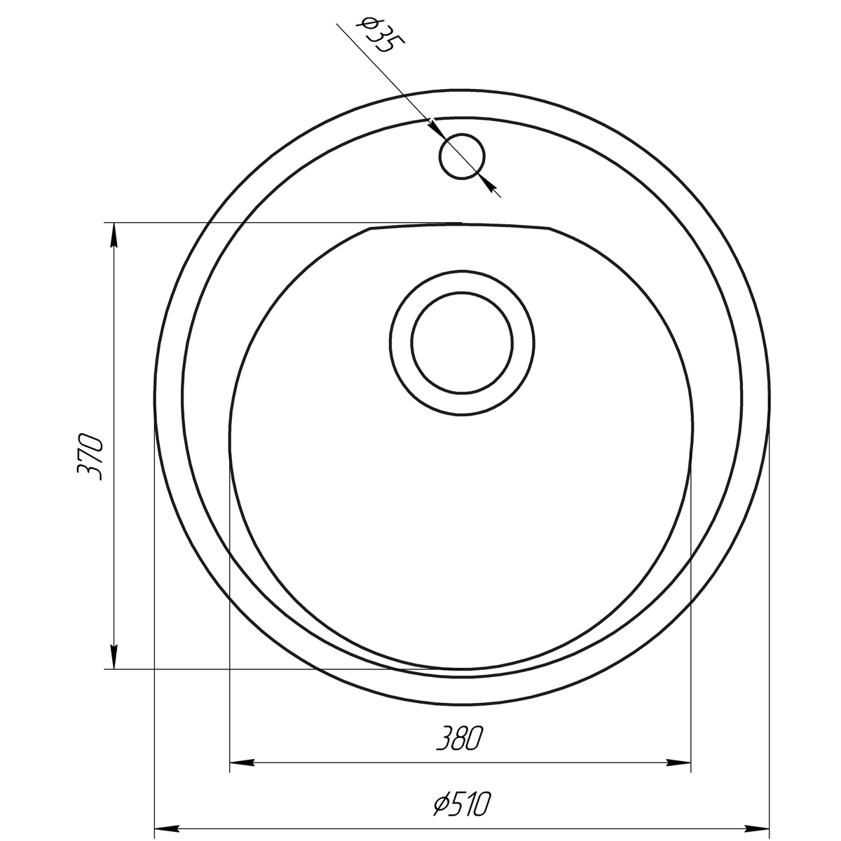Раковина на кухню керамогранітна кругла GLOBUS LUX MARTIN 510мм x 510мм білий без сифону 000022411
