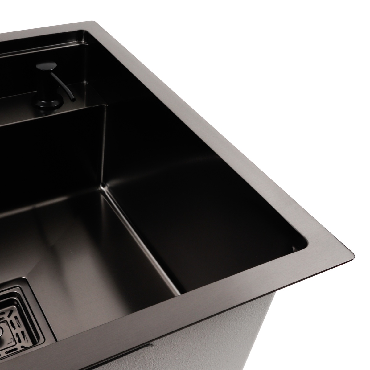 Мийка для кухні із нержавіючої сталі квадратна PLATINUM TZ 500x500x200мм матова 1.2мм чорна із сифоном в комплекті PLS-A40195