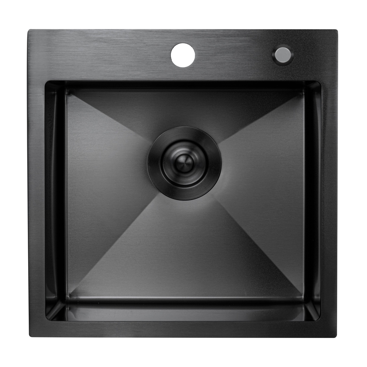 Мийка для кухні із нержавіючої сталі квадратна PLATINUM Handmade PVD 450x450x230мм матова 1.5мм чорна із сифоном PLS-A33651