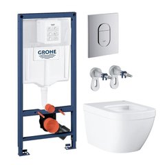 Комплект інсталяції GROHE QuickFix Solido кнопка хром безобідковий унітаз GROHE з кришкою мікроліфт дюропласт 39536000