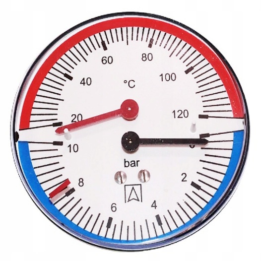 Термоманометр AFRISO D211 на 10 бар із заднім підключенням 1/4" корпус Ø80 мм 120°C 63343