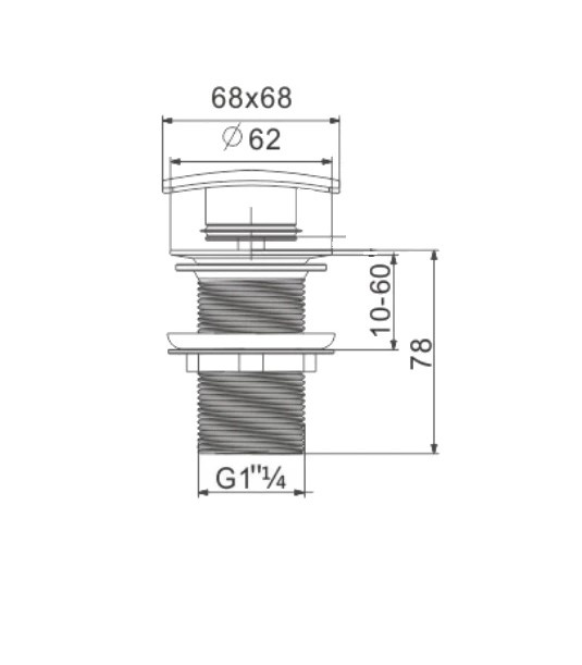 Донний клапан Click-Clack для раковини MEXEN 68мм без переливу латунь прямокутний 1 1/4" матований чорний MEX-79916-70