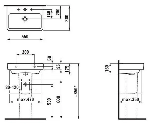 Умивальник підвісний LAUFEN Pro 550x380x175мм прямокутний білий H8189580001041