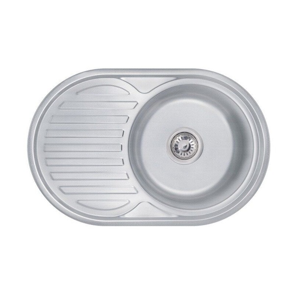 Кухонна мийка сталева овальна LIDZ 500мм x 770мм мікротекстура 0.8мм із сифоном LIDZ7750DEC