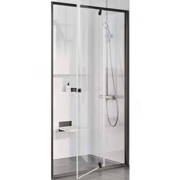 Двері скляні для душової ніші універсальні поворотні двосекційні RAVAK PIVOT PDOP2-110 190x110см прозоре скло 6мм профіль чорний 03GD0300Z1