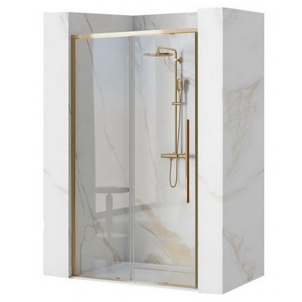 Двері скляні для душової ніші розсувні двосекційні REA SOLAR GOLD 120 120x195см прозоре скло 6мм профіль золото REA-K6548