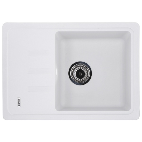 Мийка для кухні гранітна прямокутна ZERIX ZS-6243S-01 620x435x200мм із сифоном біла ZX4571
