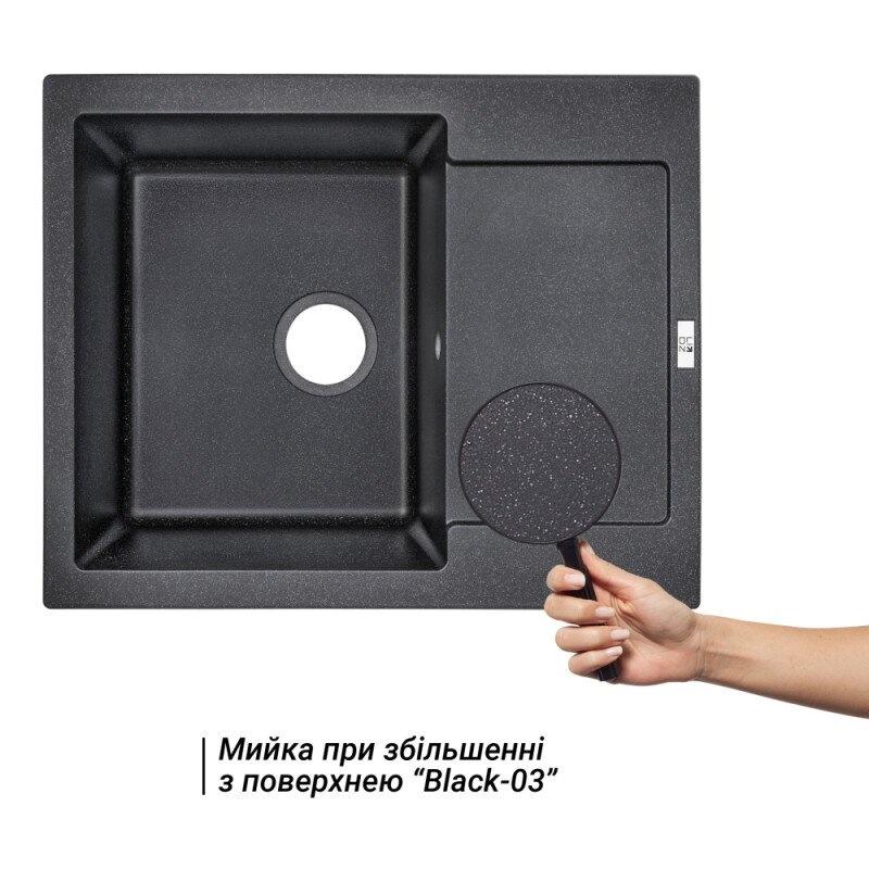 Раковина на кухню гранітна прямокутна LIDZ BLA-03 498мм x 615мм чорний без сифону LIDZBLA03625500200
