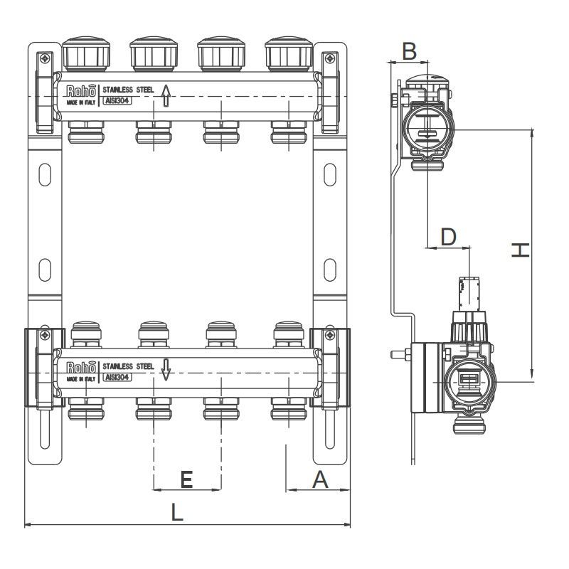 Колектор для теплої підлоги ROHO 4 контури 1"/3/4" R805 RO0058
