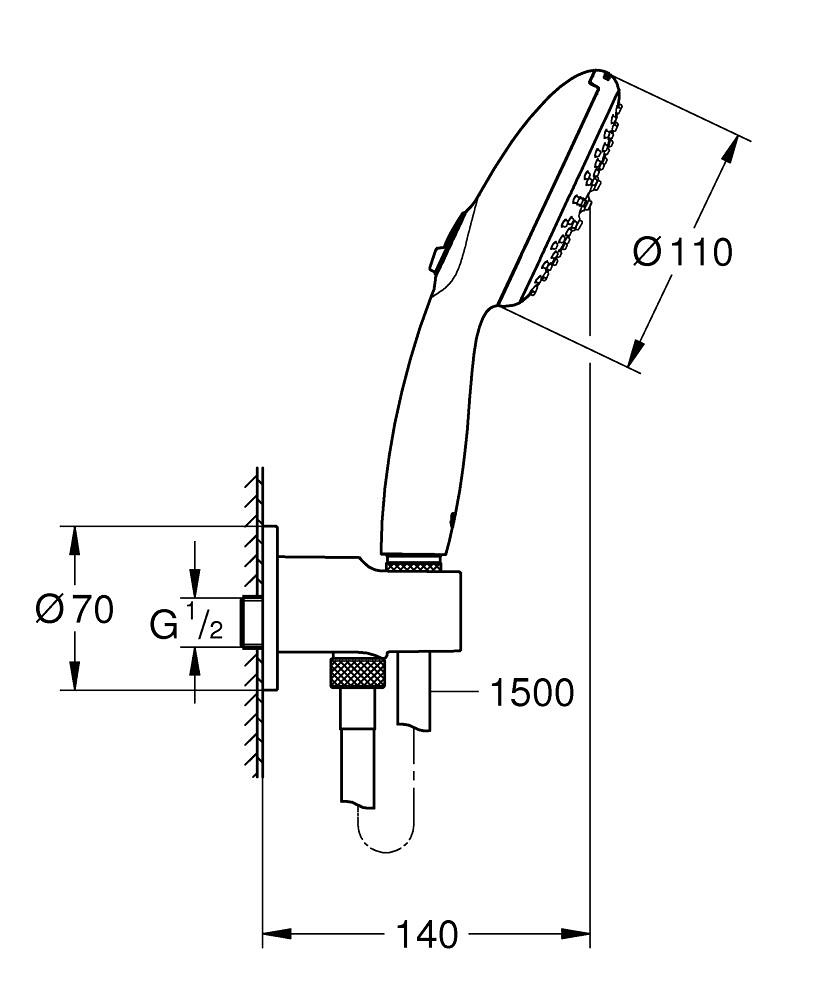 Душевой набор GROHE Tempesta с ручной лейкой и шлангом с держателем черный 264062433