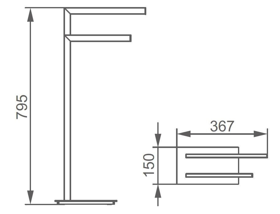 Держатель для полотенец двойной напольный отдельностоящий VOLLE 20-10-001 150мм прямоугольный металлический хром