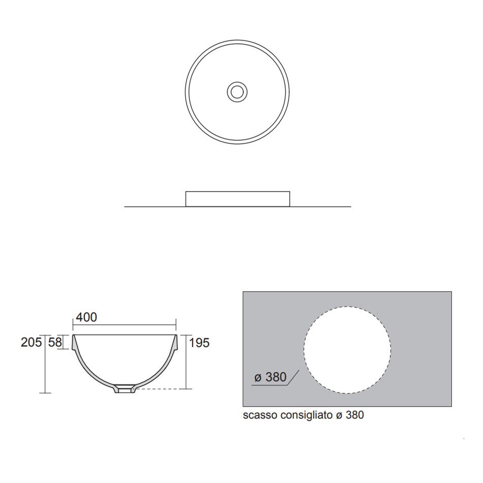 Умывальник врезной AXA DP на столешницу 400x400x205мм круглый белый 8410001