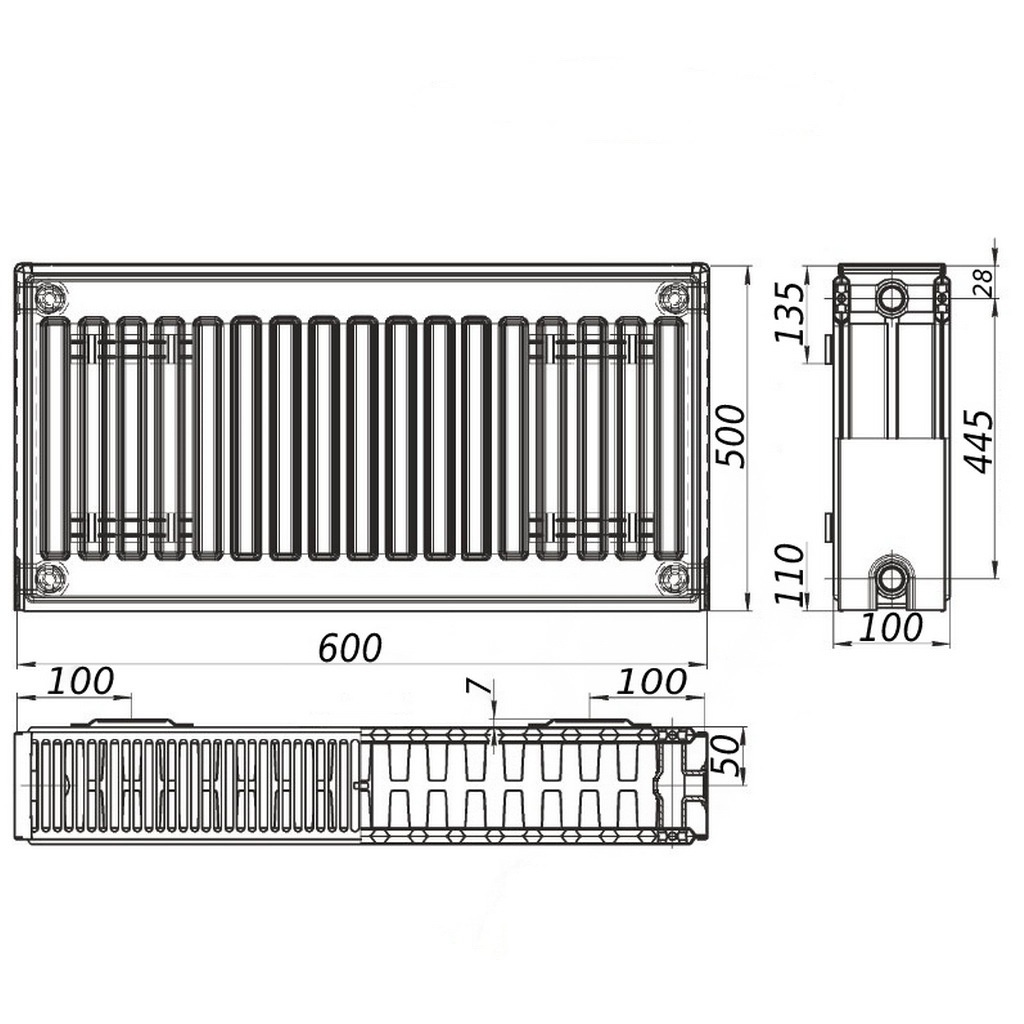Сталевий панельний радіатор опалення KALITE 500x600 мм бокове підключення клас 22 000022316