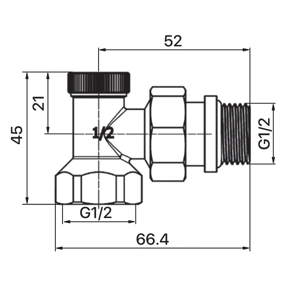 Балансировочный радиаторный кран EUROPRODUCT EP.0402 угловой 1/2"x1/2" с американкой EP6014